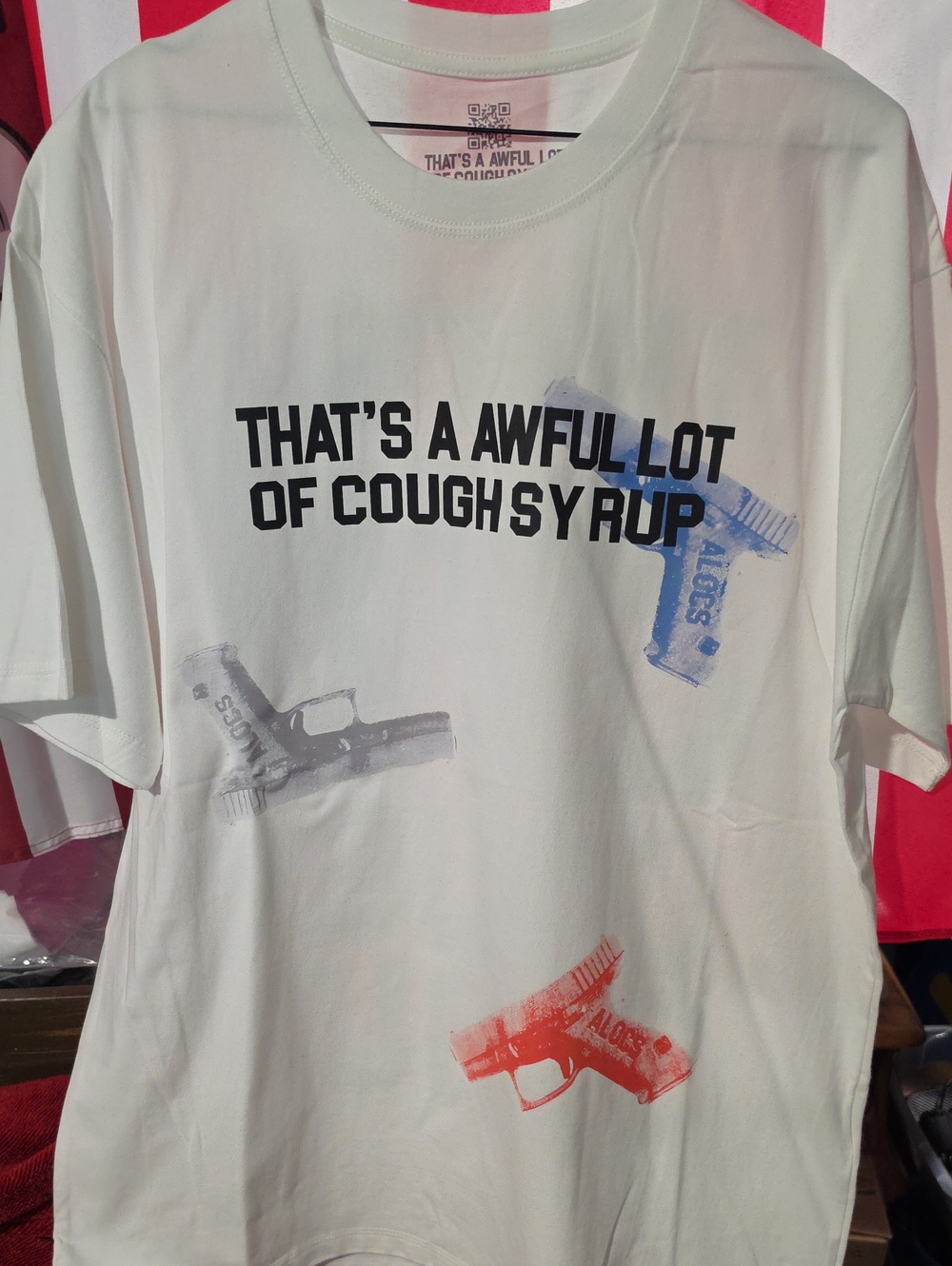 Unbranded White Short Sleeve Graphic Tee - 'That's A Awful Lot Of Cough Syrup'